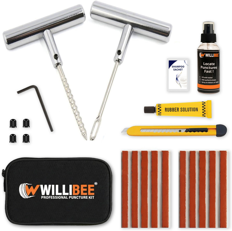 WILLIBEE 10-in-1 Heavy Duty Metal Set (10 Puncher Strips) for Bike & Car (Storage Bag) Tubeless Tyre Puncture Repair Kit
