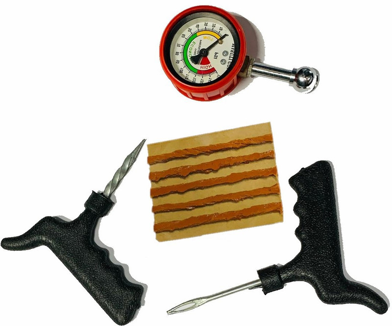 SEAHORSE POLYMERS Analog Tire Pressure Gauge PS-151 Tubeless tire Repair kit (Black) +5 Strips(150 PSI)