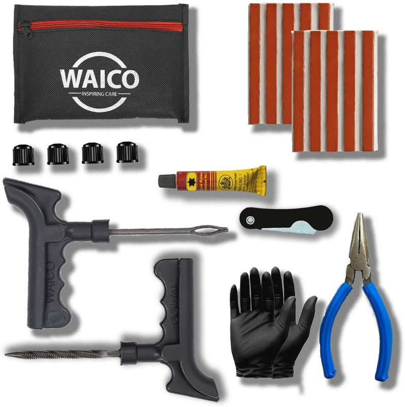 WAICO 8 in 1 Universal Tubeless Tyre Puncture Kit Tubeless Tyre Puncture Repair Kit
