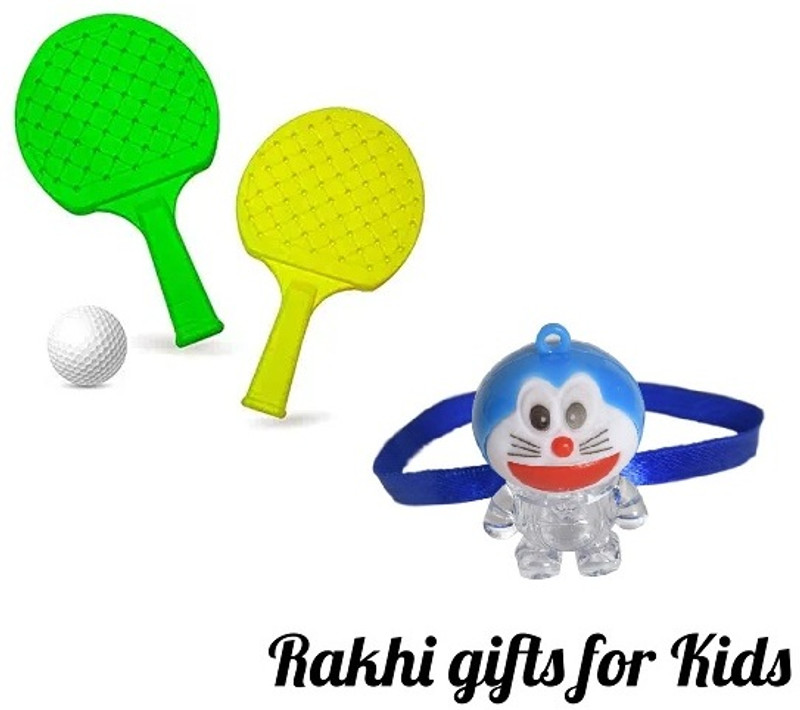 Prime 2 pcs Table Tennis Badminton Racket with Ball + LED Rakhi (Rakhi Gifts for Kids) Multicolor Putty Toy