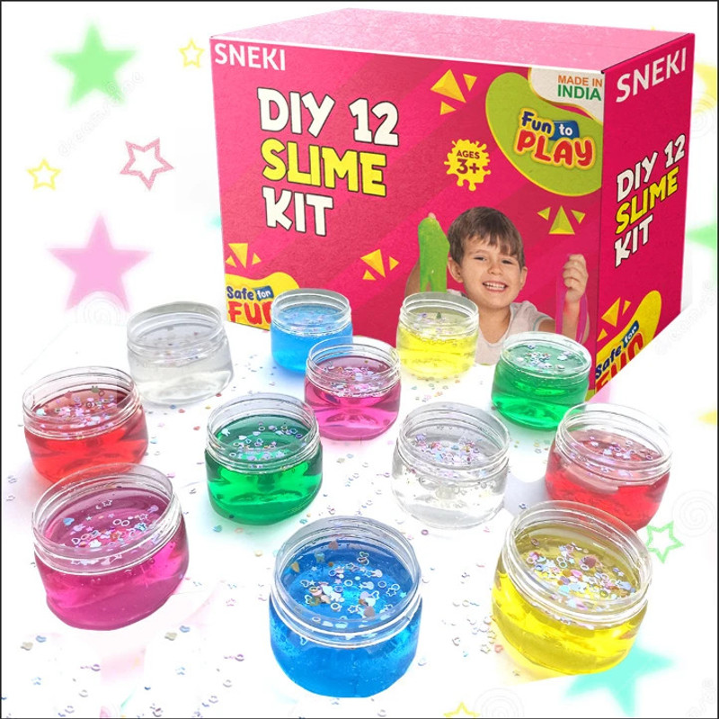 sneki set Of 12 Slime Magic Crystal Jelly clay toys kit for girls boys kids with Stars Red, Green, Pink, Yellow, Blue, Clear Putty Toy