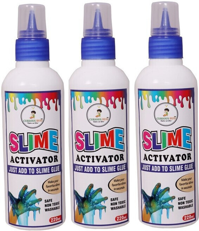 Curious Bud Slime Activator combo (Pack of 3) bottles of 220ml Each Clear Putty Toy Multicolor Putty Toy