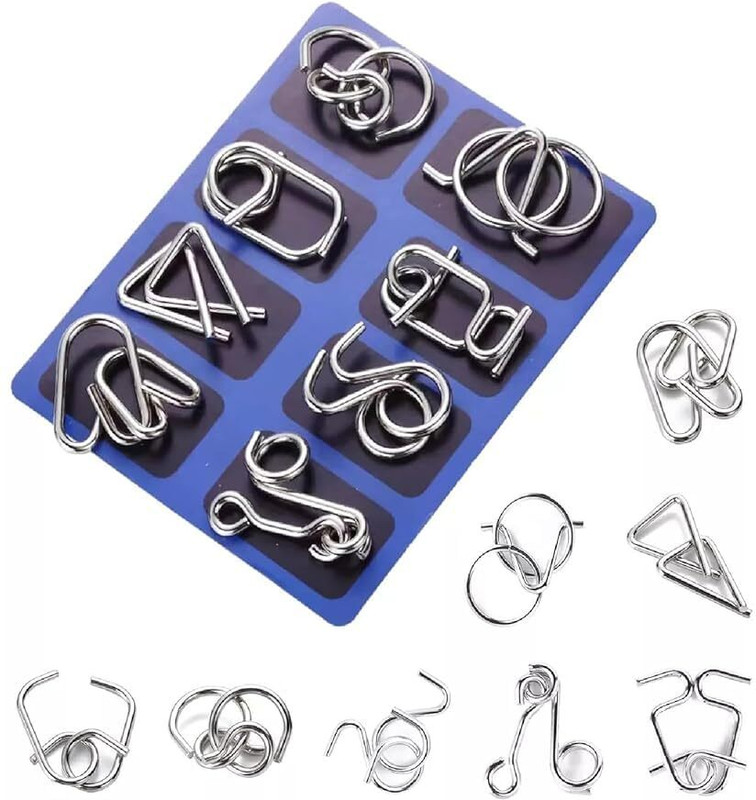 Playvista Kids Metal Puzzle Assorted Disentanglement Puzzles for Gifts Brain Teaser IQ(8 Pieces)
