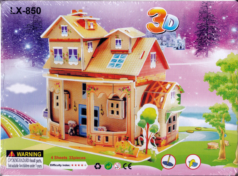 FUNUWA TOYS DIY 3D Toy Cardboard House Puzzle, no glue or scissors required, L-850(33 Pieces)