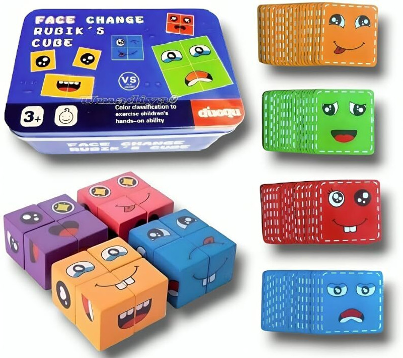 ROYCO Wooden Emoji Cube face Changing Game for Kids Expressions Block Puzzle 3+ Years(16 Pieces)