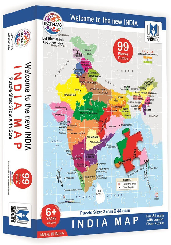 Ratnas INDIA MAP JIGSAW FOR KIDS.LET YOUR KID LEARN ABOUT DIFFERENT STATES(99 Pieces)