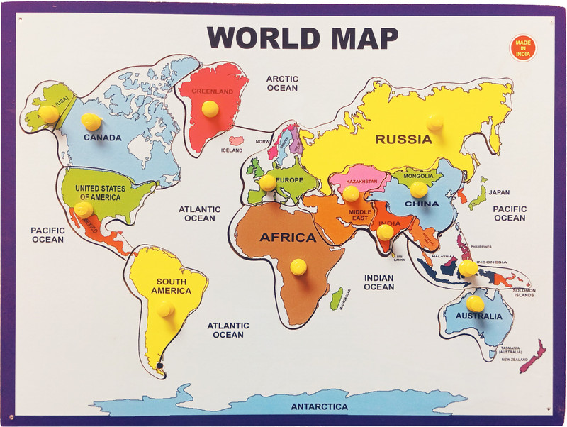 FireFlies Wooden World Map Puzzle Pre-School Learning Puzzles for Kids ( Pack of 1 Pc)(13 Pieces)