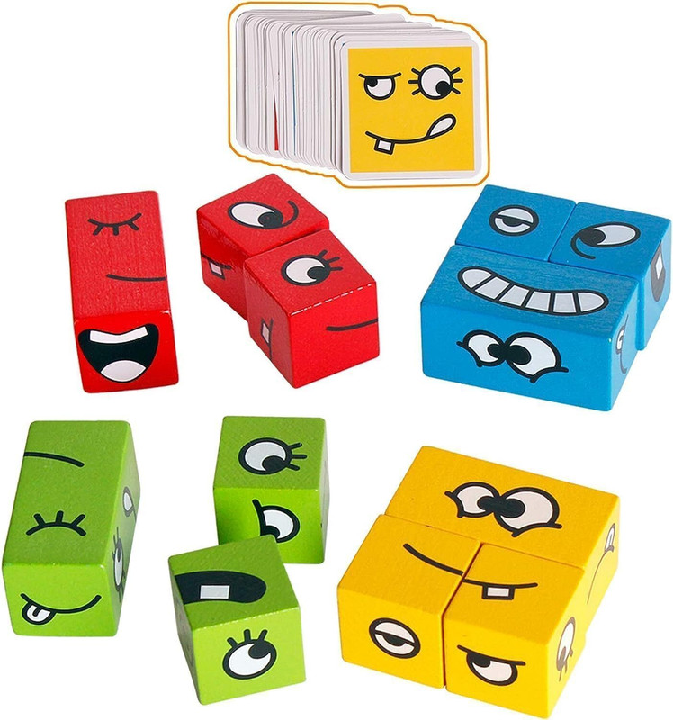 Baba Fab Kids Face Changing Puzzle Game - Wooden Matching Blocks, Fun & Educational Toy(16 Pieces)