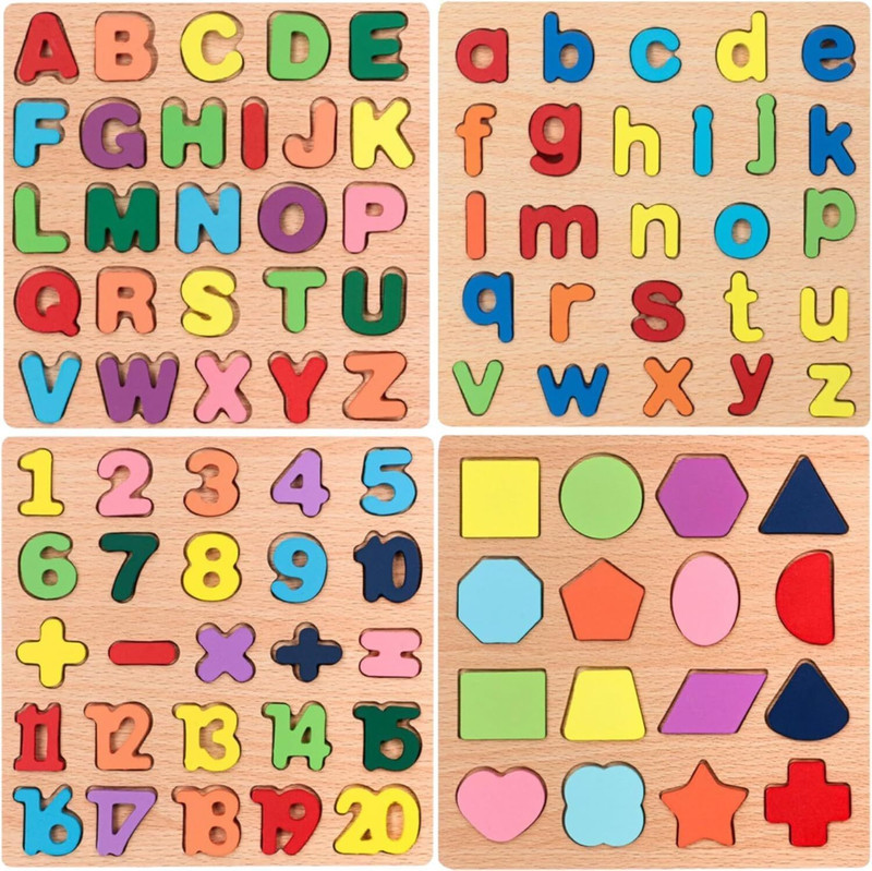 Vervita Kids Colorful Wooden Puzzle Set Featuring 3D Capital Alphabets, Numbers, Shapes(70 Pieces)