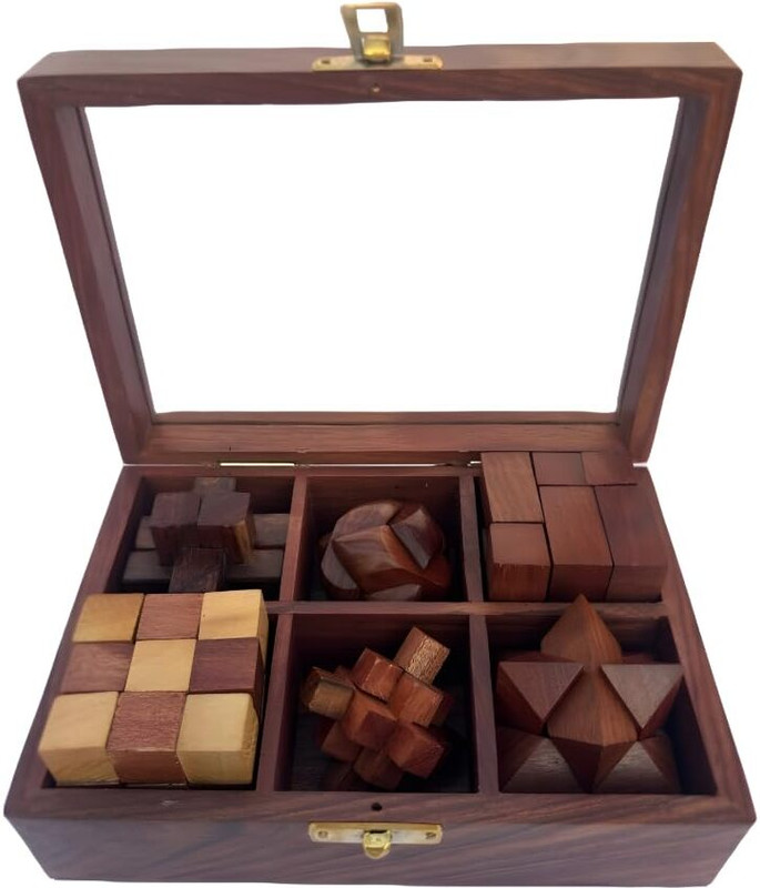JANMESH ENTERPRISES Wooden Brain Teaser Puzzle Set, 6-in-1 Collection(6 Pieces)
