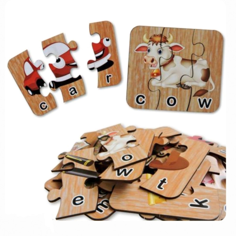 clt Wooden Spelling learning Puzzle Game Wooden Educational 3 piece puzzle set of 15(45 Pieces)
