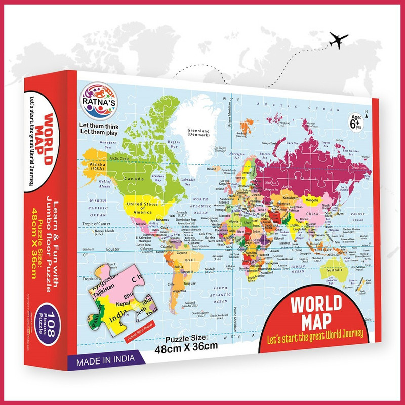 Ratnas world map jigsaw for kids.let them explore the world and learn the facts(108 Pieces)