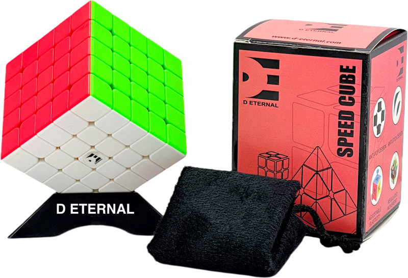 D ETERNAL Cube 5x5 Stickerless Speedcube with Cube Stand and Protecting Pouch Bag(1 Pieces)