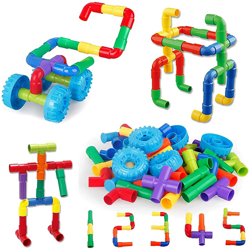 CloudTech Colorful Creative Pipe Building Blocks for Kids/Pipe Puzzle Building (50 Pcs )(Multicolor)