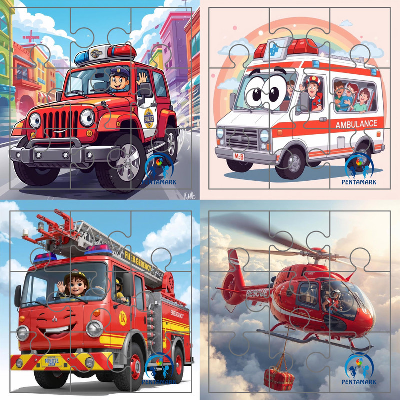 pentamark 4 IN 1 EMERGENCY HEROES VEHICLES WOODEN JIGSAW PUZZLE FOR KIDS ,GIRLS & BOYS(36 Pieces)