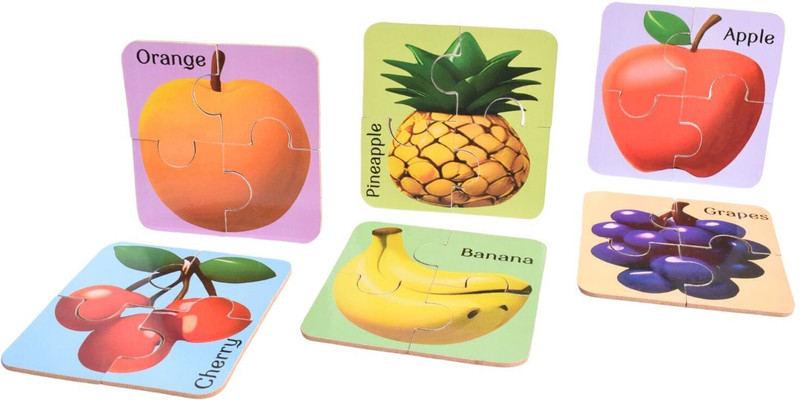 FUNTEEN Fruit wooden puzzle with name toy / game for Kids Age 2 & Above (set of 6)(24 Pieces)