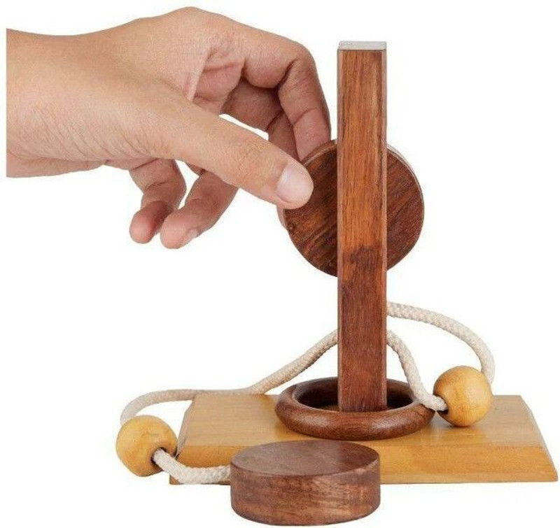 Craft Cooper Handmade Wooden Rope and Ring Organic||3D Brain Teaser Puzzle String(1 Pieces)