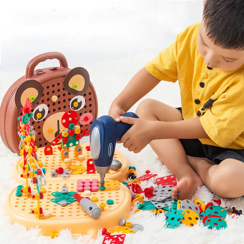 Zelvo Creative Toolbox Drill Screwdriver Tool Set – STEM Mosaic Puzzle Building Toy(203 Pieces)
