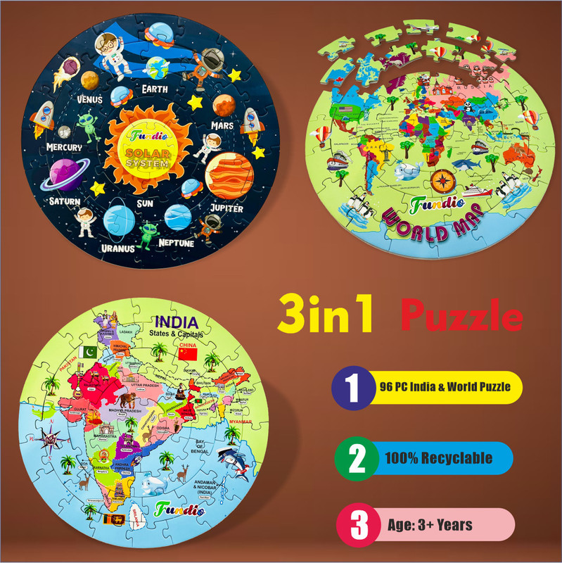 ETS 3in1 Jigsaw Puzzles India Map World Map and Solar System Jigsaw Puzzle(144 Pieces)