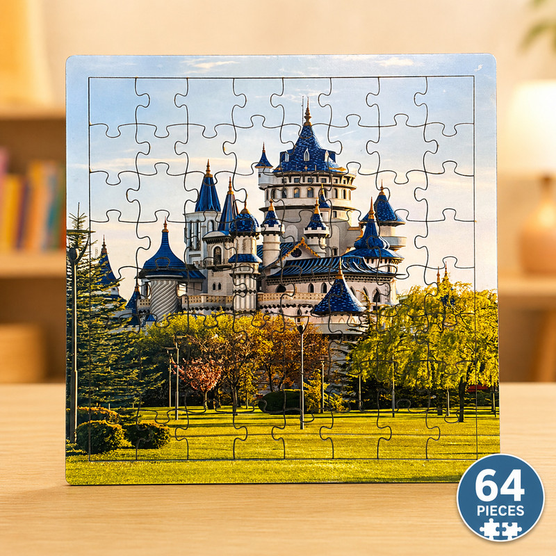 WoodyTales Wooden Castle Scenic Jigsaw Puzzle Board for Kids & Adults(64 Pieces)