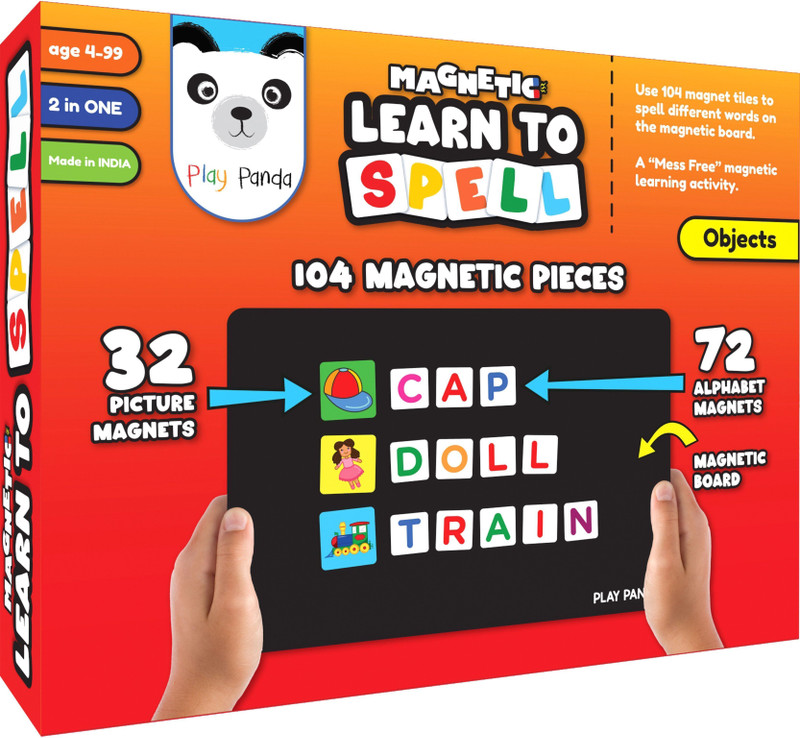 PLAY PANDA Magnetic Learn to Spell Objects with 104 Magnetic Tiles(104 Pieces)