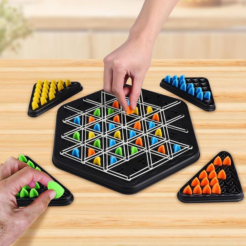 GaxQuly Chain Triangle Chess Triggle Rubber Band Game Strategy Brain Teaser Board Games(140 Pieces)