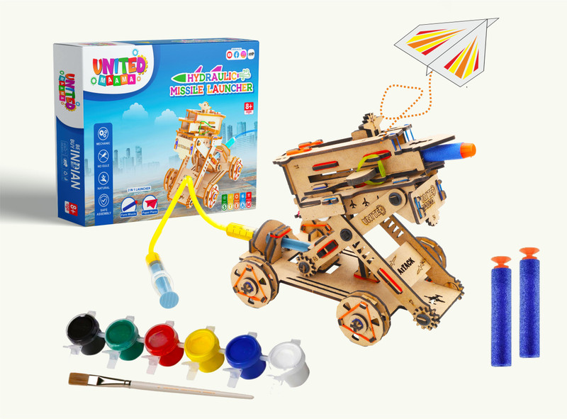 UnitedMaama 2 in 1 Hydraulic Missile Launcher STEM Ride Gifts for Kids 8 To 14 Years Car Non Battery Operated Ride On(Blue)