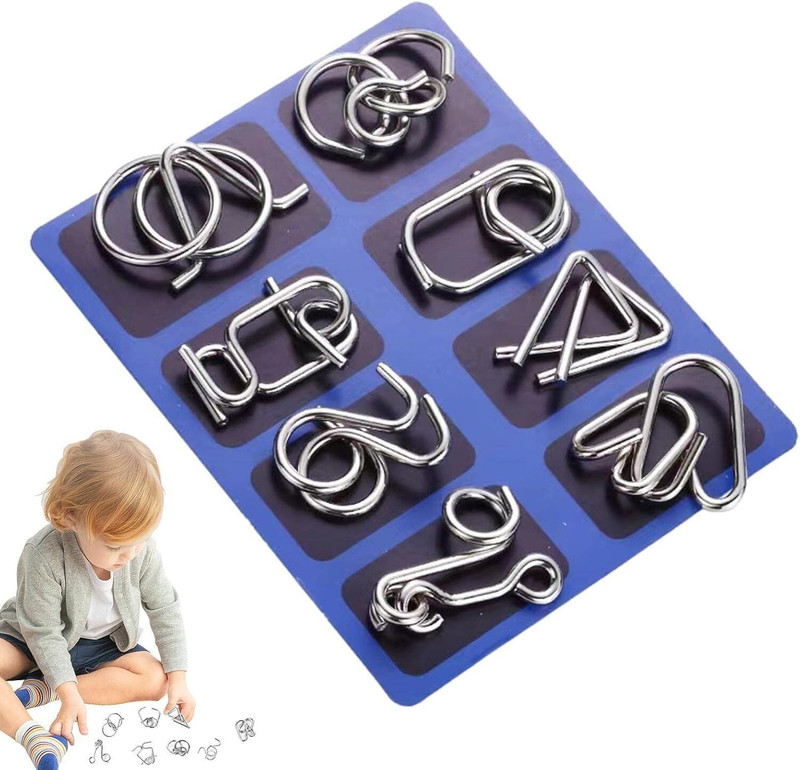 GKzon Metal Puzzles Brain Teaser Challenge Set IQ Busters Intellectual Toy (8Pieces)(8 Pieces)
