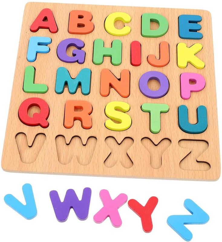 PRIVATECAVE ABCD Alphabet Number Shape Explorative Puzzles Toddler Learning Wooden(Multicolor)