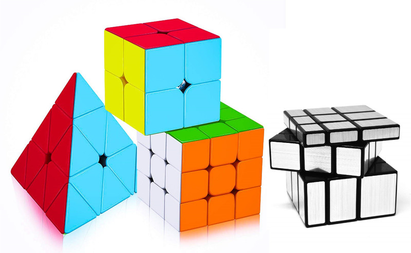 Authfort 2x2,3x3 Pyramid & Mirror Silver cube combo set(4 Pieces)
