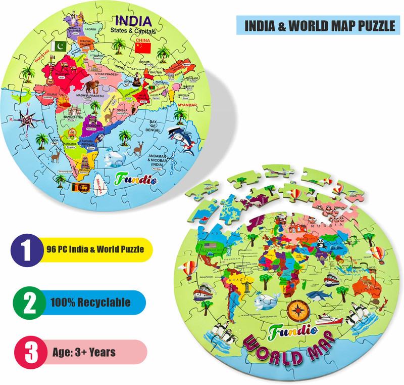 ETS JIGSAW PUZZLE India and World Map 2 in One I 2 JIGSAW PUZZLE(60 Pieces)