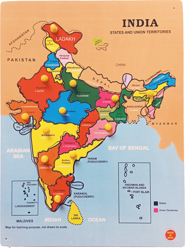 FireFlies Wooden India Map Puzzle Capital with State Learning Toy for Kids ( Pack of 1 Pc)(12 Pieces)