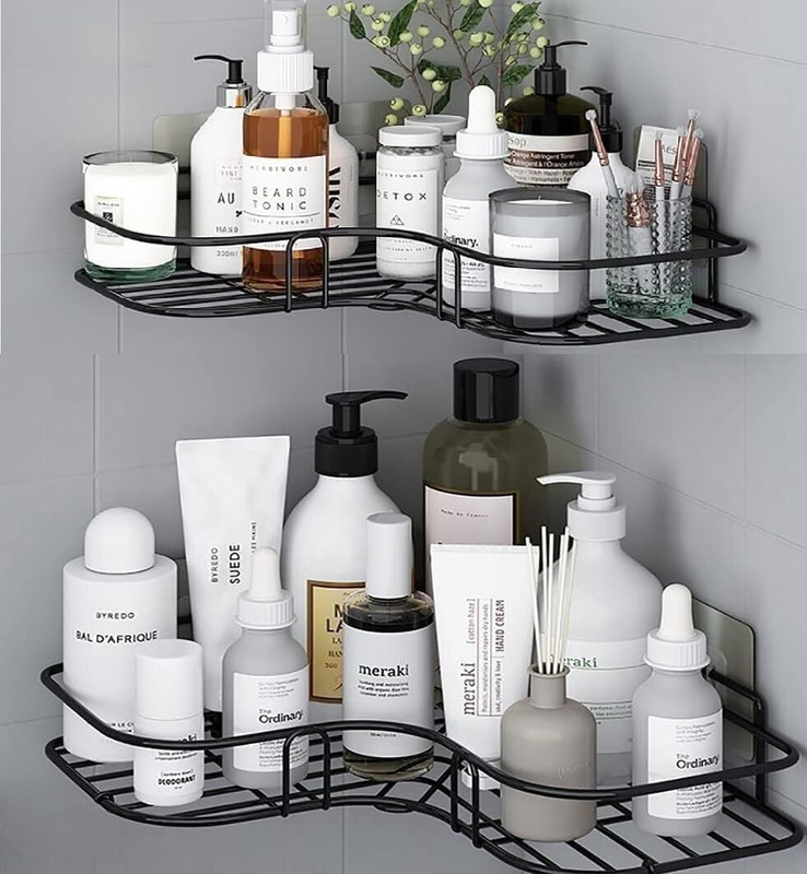 M Y 2-Tier Wall Mounted Bathroom & Kitchen Storage Rack (Adhesive Mount) Iron Wall Shelf(Number of Shelves - 1, Black)