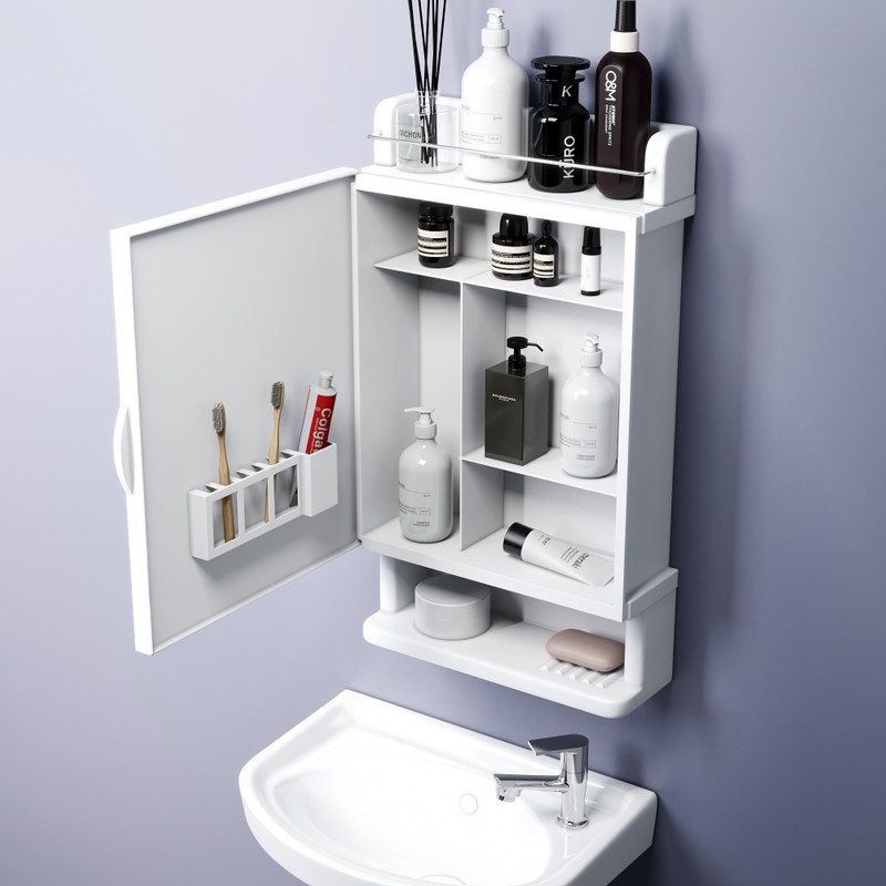 GLOXY Wall Mount Cabinet with Mirror Door Soap Case/Rack/Organizer Bathroom Storage Polypropylene Toothbrush Holder(White, Wall Mount)
