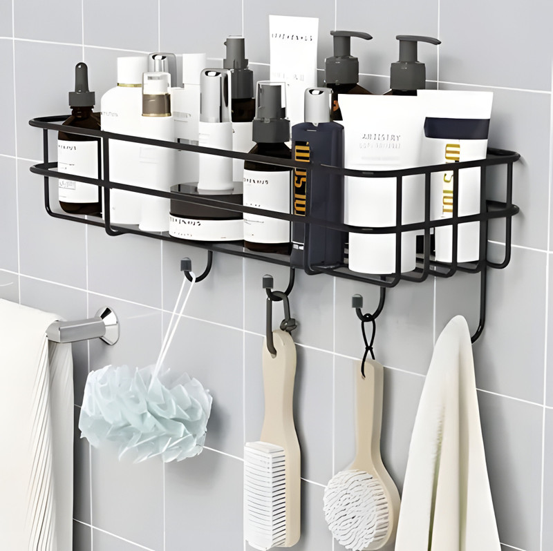 Auspicia Self-Adhesive Wall Shelves for Bathroom Organizer/ Storage/ Rack Iron Wall Shelf(Number of Shelves - 1, Black)