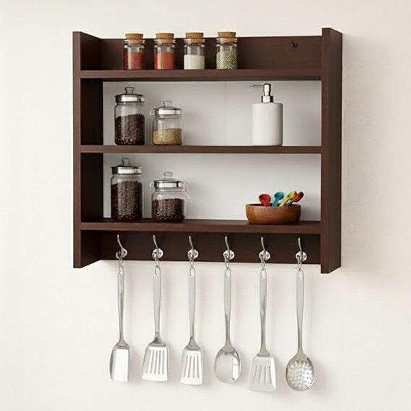 THE UNIQUE WORLD CONTAINER KITCHEN RACK MDF (Medium Density Fiber) Wall Shelf(Number of Shelves - 3, Brown)