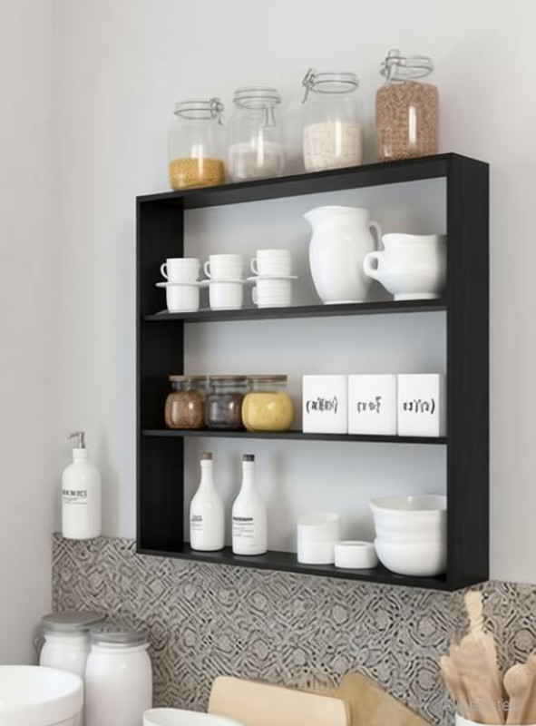 woodinzo Shelves for Kitchen / Kitchen Storage Shelf / Wall Shelf / Kitchen Wooden Wall Shelf(Number of Shelves - 4, Black)