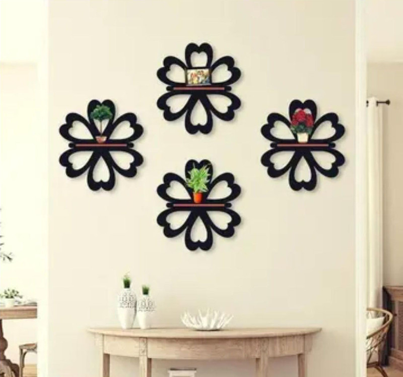 Sage Wooden Wall Shelf Shelves Art Hanging Decor for Wall Decoration Items Home Decor(15x15cm) MDF (Medium Density Fiber) Wall Shelf(Number of Shelves - 4, Black)