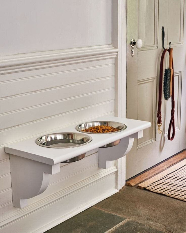 AR SABRI SHOPEE large Pet Bowl, Dog Removable Bowl with MDF Stand, Stainless Steel Round Wooden, Stainless Steel Pet Bowl(100 ml White)