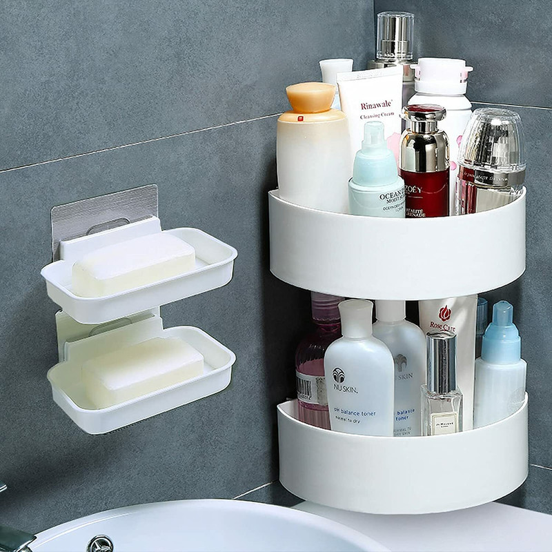 Qrex Adhesive Wall Mounted No Drill WaterProof Soap Dish Holder And Triangle Corner(WhiteColour)