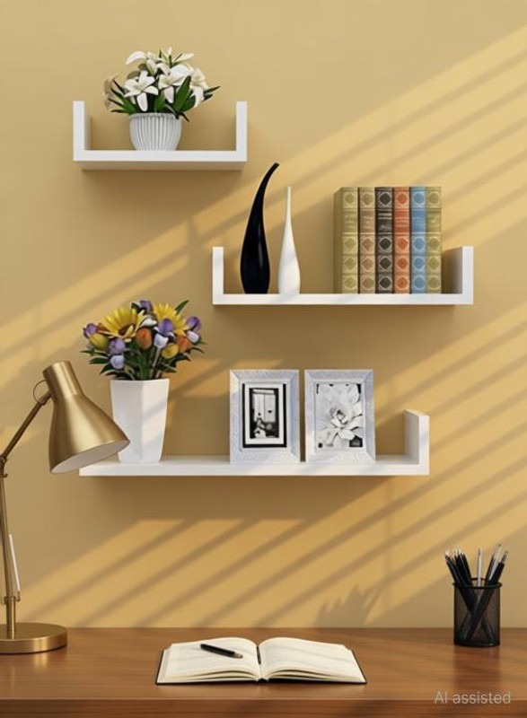 classiconline Wooden Wall Mounted Racks, Organizer, Shelf for Kitchen Storage Boxes Wooden Wooden Wall Shelf(Number of Shelves - 3, White)