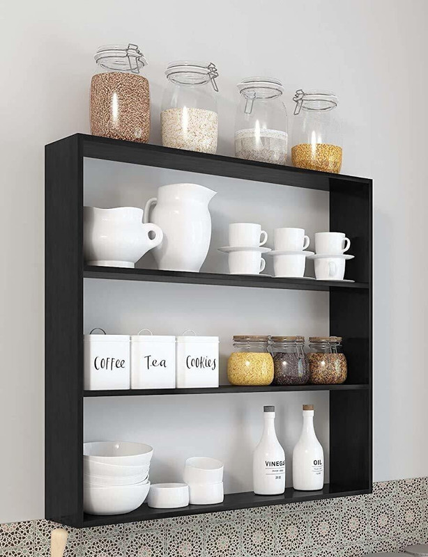 Extend Crafts Extend Crafts Wooden Wall Mounted Racks, Organizer, for Kitchen Storage Boxes Wooden Wall Shelf(Number of Shelves - 3, Black)