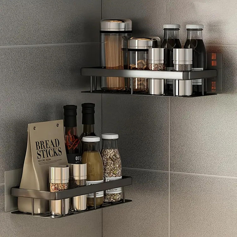 DURIGOS HOPPERS Shelf for Self-Adhesive Wall Mounted Bathroom Organizer Without Drill Aluminium Wall Shelf(Number of Shelves - 2, Black)