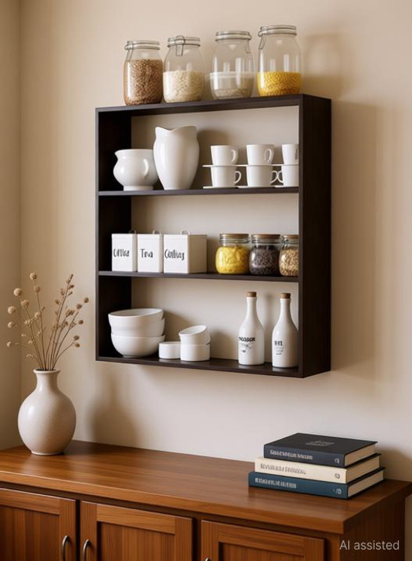 Extend Crafts Wall Mounted Shelves for kitchen. Kitchen wall shelf Storage Boxes . 	 kitchen cabinets woode (Number of Shelves 3 . Brown Wooden Wall Shelf(Number of Shelves - 3, Brown)