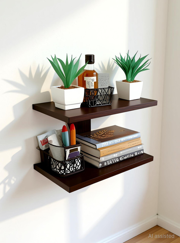 mkscrafto Mkscrafto Wooden Wall Shelf(Number of Shelves - 2, Brown)