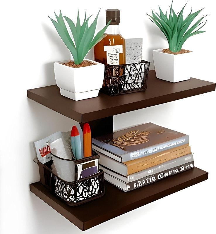 mkscrafto Mkscrafto Wooden Wall Shelf(Number of Shelves - 2, Brown)