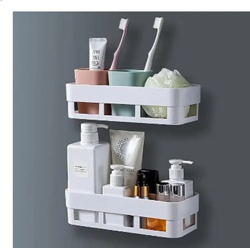 SJK Self Adhesive Multi-Purpose Wall Hanging toothbrush holder floating Shelf Plastic Toothbrush Holder(Multicolor, Wall Mount)