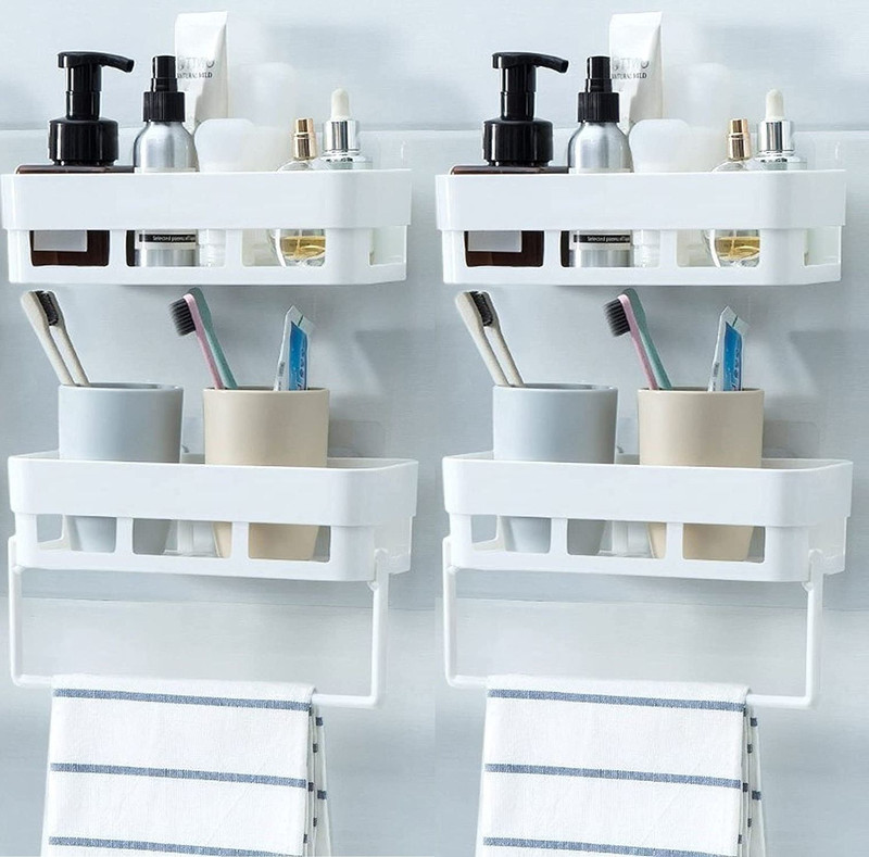Laxical Decor for Kitchen 4 Bathroom Racks with 2 Towel Hangers Plastic Wall Shelf Plastic Wall Shelf(Number of Shelves - 6, White)