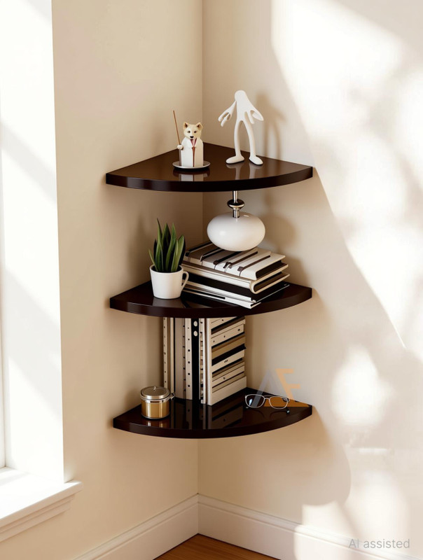 Stylish Art Maker Wall Mounted Corner 3 Tiers Shelf for Home&Office/Kitchen/Bathroom Shelf(BROWN) MDF (Medium Density Fiber) Wall Shelf(Number of Shelves - 3, Brown)