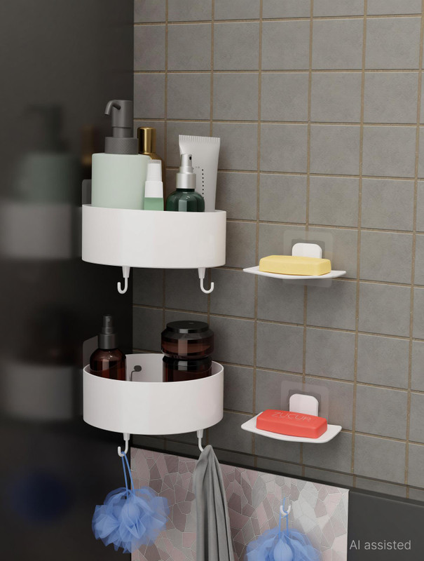ZUCUR Corner Shower Caddy & Soap Dish Holder with Hook(White)